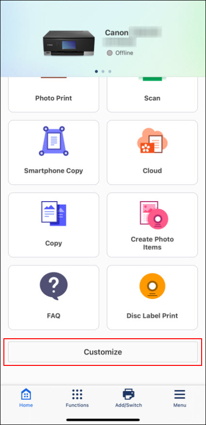 Customize the Home Screen of Canon PRINT