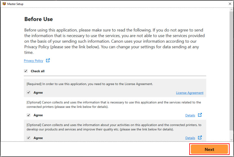 Click Next (outlined in red) to proceed