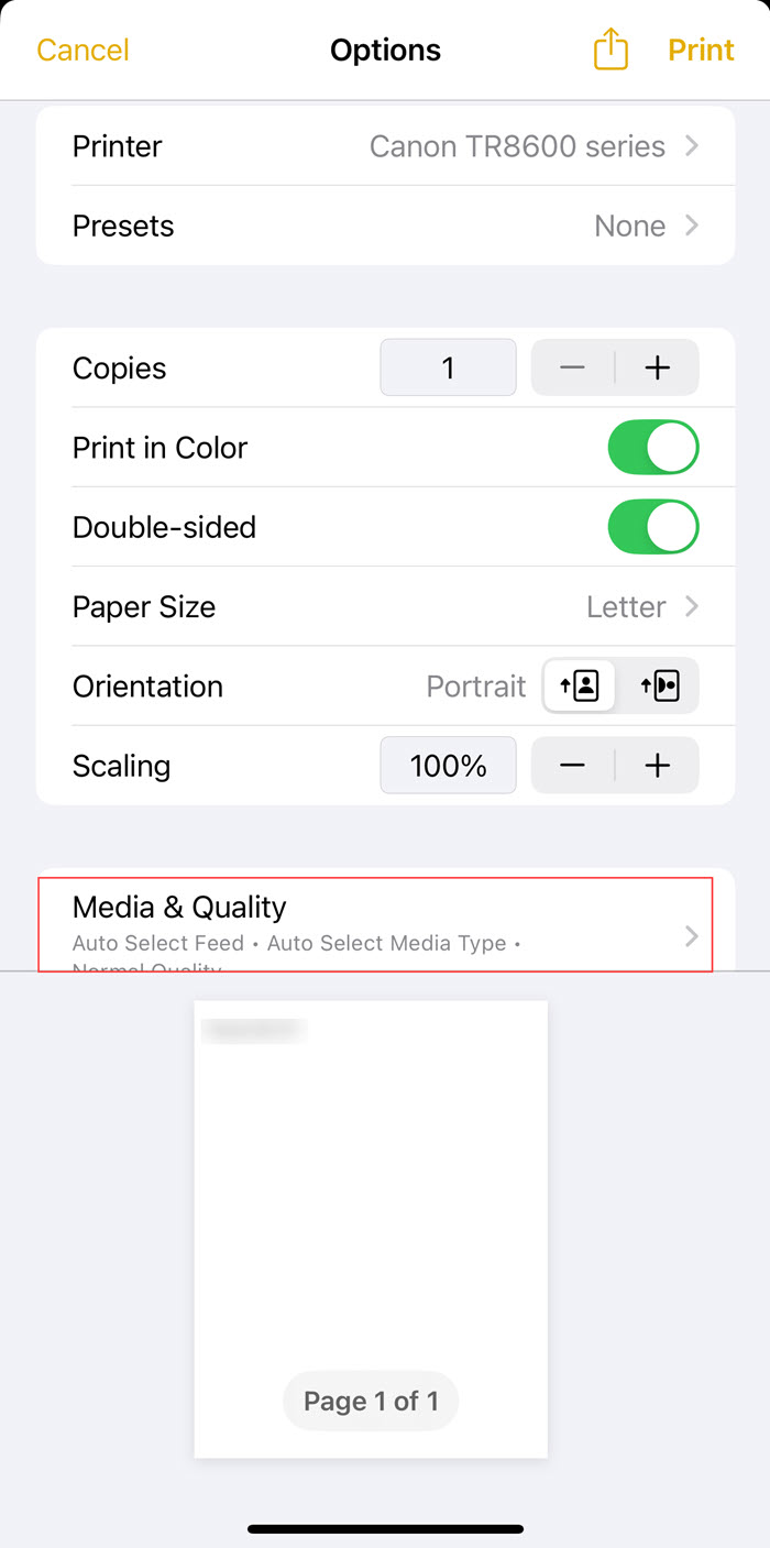 Tap Media & Quality (outlined in red)