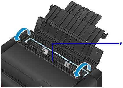 Open the feed slot cover (F)