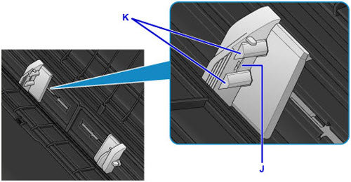 Do not load sheets of paper higher than the load limit mark (J)