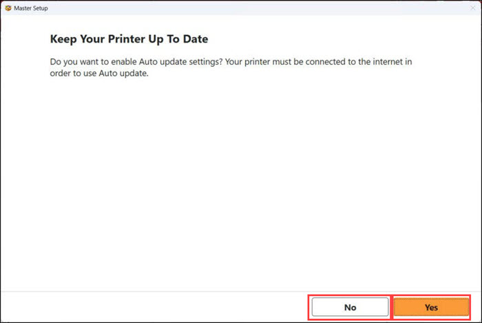 Select Yes or No (outlined in red)