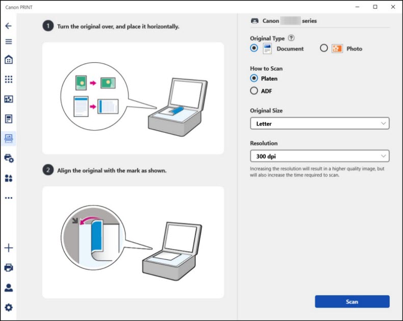 Select the size of the item from the Original Size drop-down menu