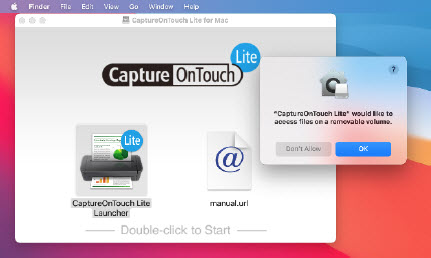Click [OK] to enable the CaptureOnTouch Lite application to run.