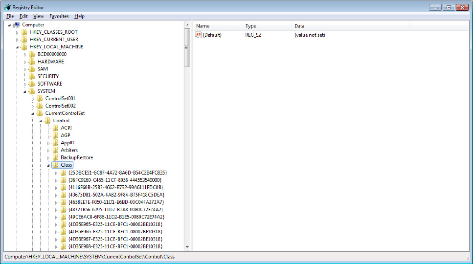Example of Registry Editor Window