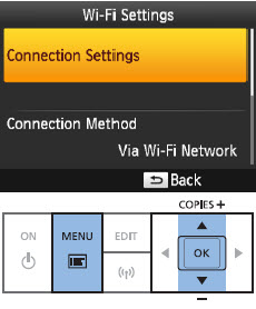 Menu, Up and down arrows, and Connection Settings shown selected