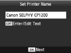 Canon SELPHY CP1200 displays on printer name screen