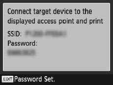 Screen: Connect target device to the displayed access point and print.