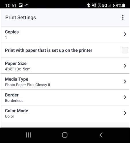 Print Settings menu