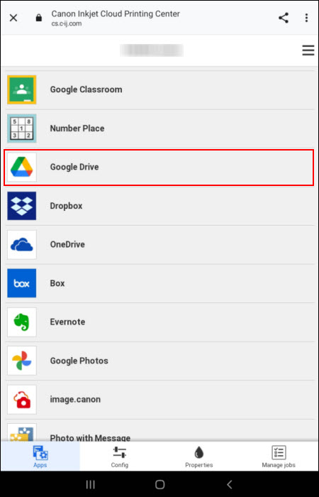 Tap Google Drive (outlined in red)