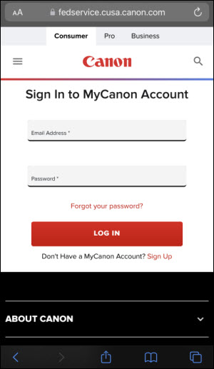 Sign into your MyCanon Account