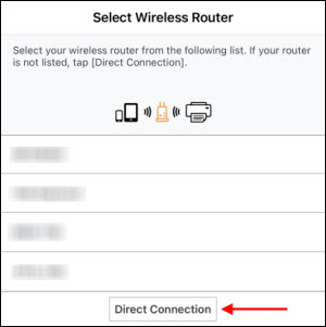 Select Wireless Routers screen, with Direct Connection chosen