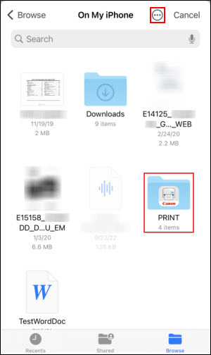 Tap on a folder (outlined in red) or PDF displayed in this screen. If you tap the ellipsis (outlined in red), you can choose how you want to sort the displayed items