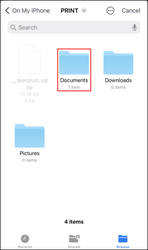 Documents folder outlined in red