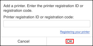 Paste the registration code, then tap OK (outlined in red)