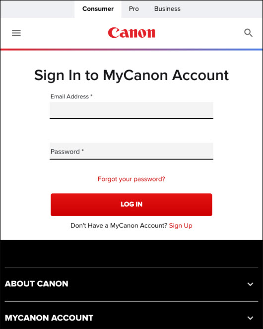 Sign into your MyCanon Account