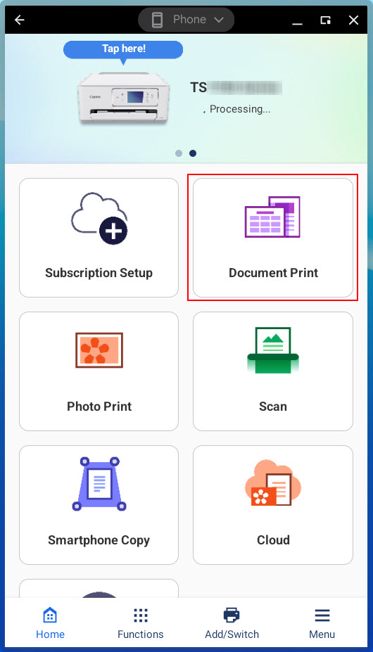 Tap or click Document Print (outlined in red)