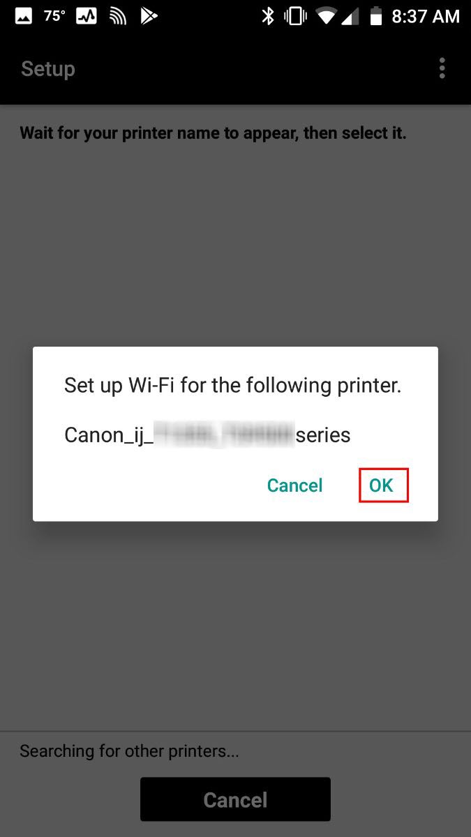 Set up for Wi-Fi on the following printer.... Select OK to continue.