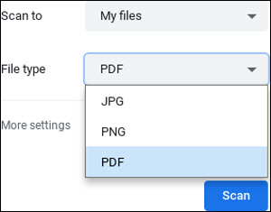 File formats, such as JPG and PDF are available