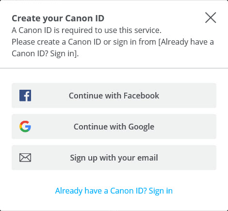 Create your Canon ID.