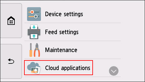 Figure: Cloud applications (outlined in red) on the PIXMA TS8320)