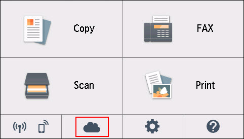 Figure: Cloud icon (outlined in red) on HOME screen of the PIXMA TR8520
