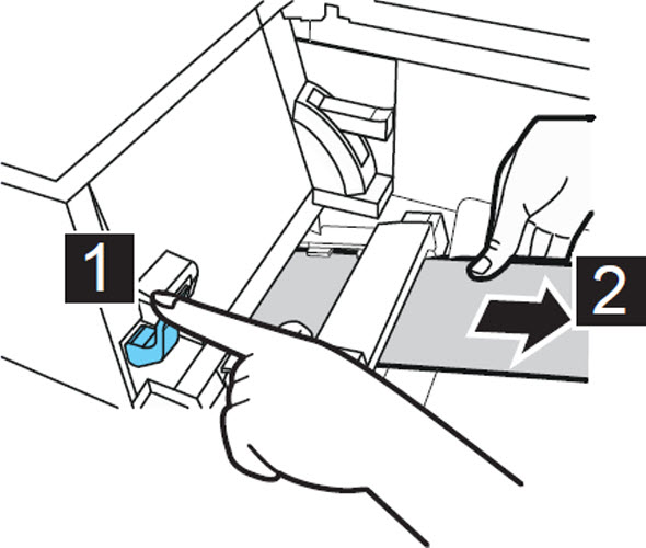 While pushing the jam release lever, pull out the paper in the direction opposite to the feeding direction