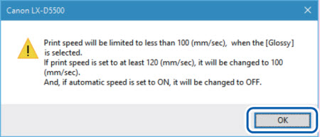 Print speed confirmation message