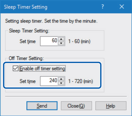 Off Timer Setting area circled