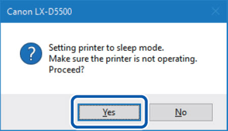 Click [Yes] (circled) to set the printer to sleep mode