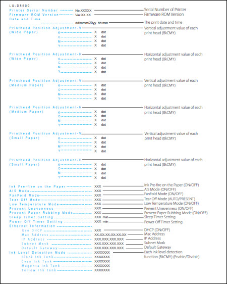 Sample of LX-D5500 setting values print