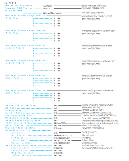 Sample of LX-P5510 setting values print