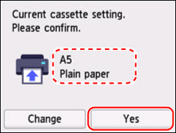 Confirm that the paper shown matches the print settings, then tap Yes (outlined in red)