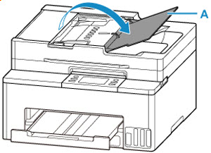Open the document tray (A) as shown