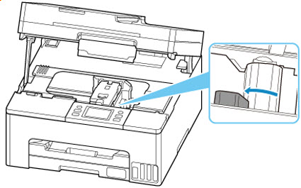 Turn the ink valve lever to the left as shown