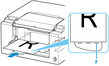 Push the paper into the printer until the line (F) is visible