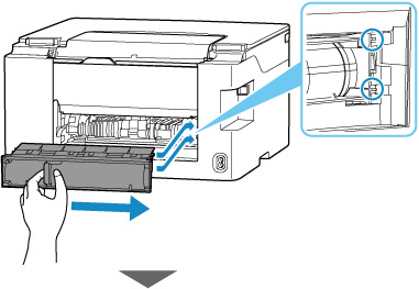 Insert the projections of the right side of the transport unit cover into the printer