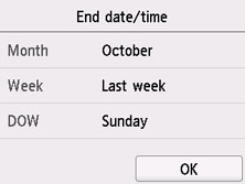 Figure: End date/time screen