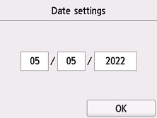 Date settings screen