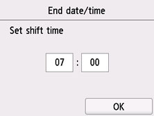 Screen: End shift time