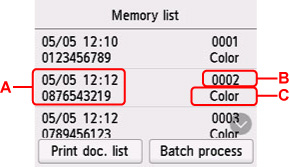 Figure: Memory list screen