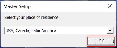 Select your place of residence, then click OK (outlined in red)