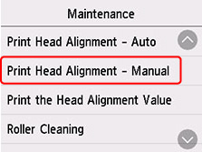 Select Print Head Alignment - Manual (outlined in red)