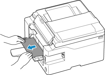 Slowly pull paper jammed in the feed slot of the rear flat tray