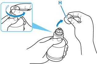 Gently twist the bottle cap (H) to remove it
