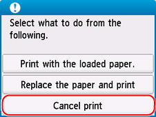 Select Cancel print (outlined in red)