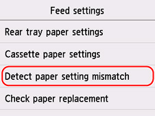 Select Detect paper setting mismatch (outlined in red)