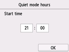 Figure: Quiet mode hours Start time screen