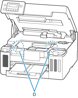 Is paper left in the left and right empty spaces (D) in the printer?
