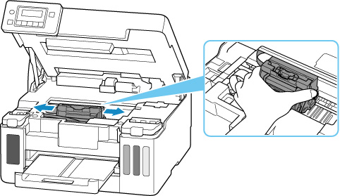 If the jammed paper is under the the print head holder, move the print head holder to the far right or left, whichever makes it easier to remove the paper
